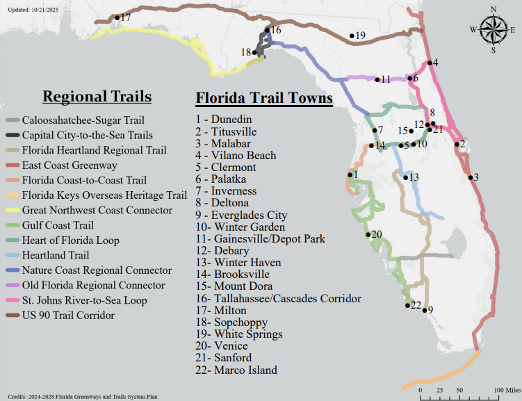 OGT Regional trails and Florida trail towns map OGT Regional trails and Florida trail towns map