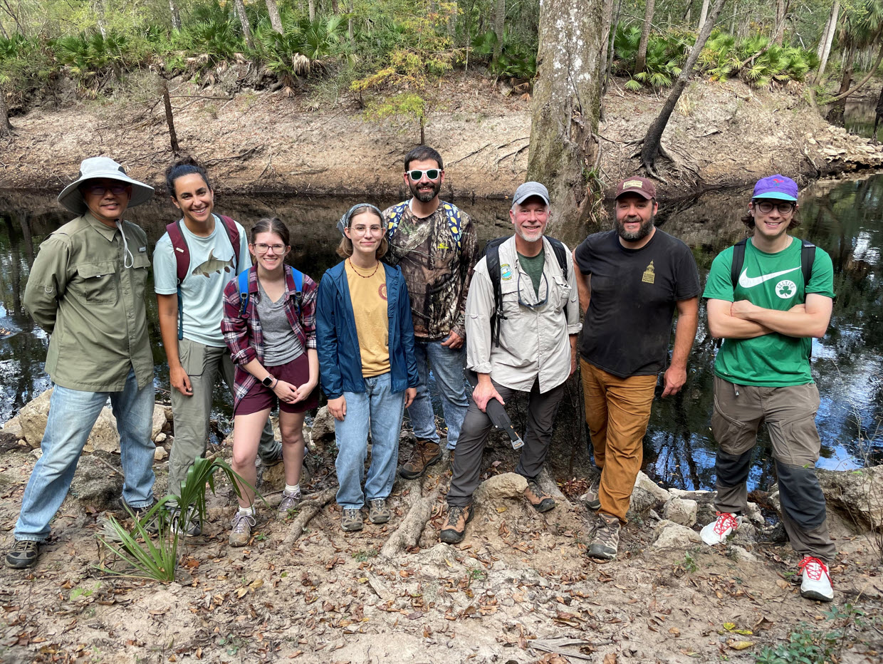 FSU faculty and students from the Department of Earth, Ocean and Atmospheric Sciences hiked the Aucilla Sinks Trail with State Geologist Harley Means.
