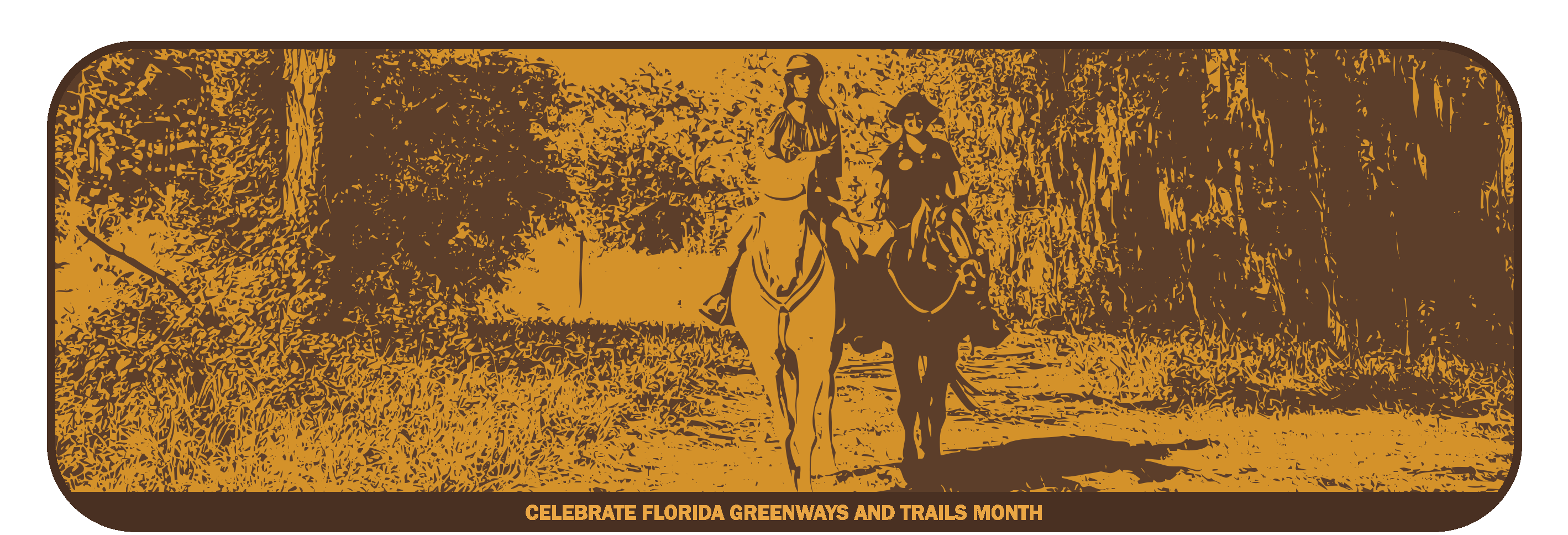 Two people riding horses on a trail. Celebrate Florida Greenways and Trails Month.