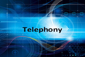 Black and blue background with word Telephony