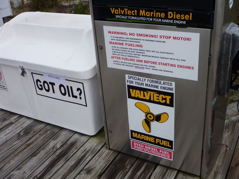 A fuel dispenser and spill kit at Holiday Harbor Marina