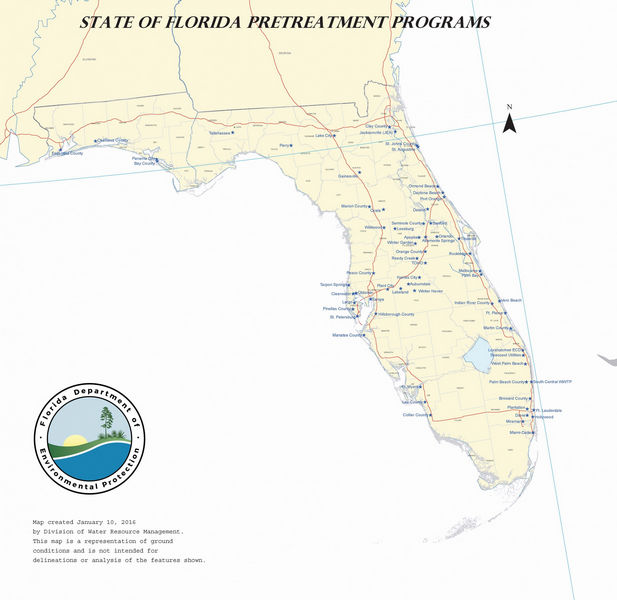 Map of Industrial Pretreatment Programs throughout the state of Florida