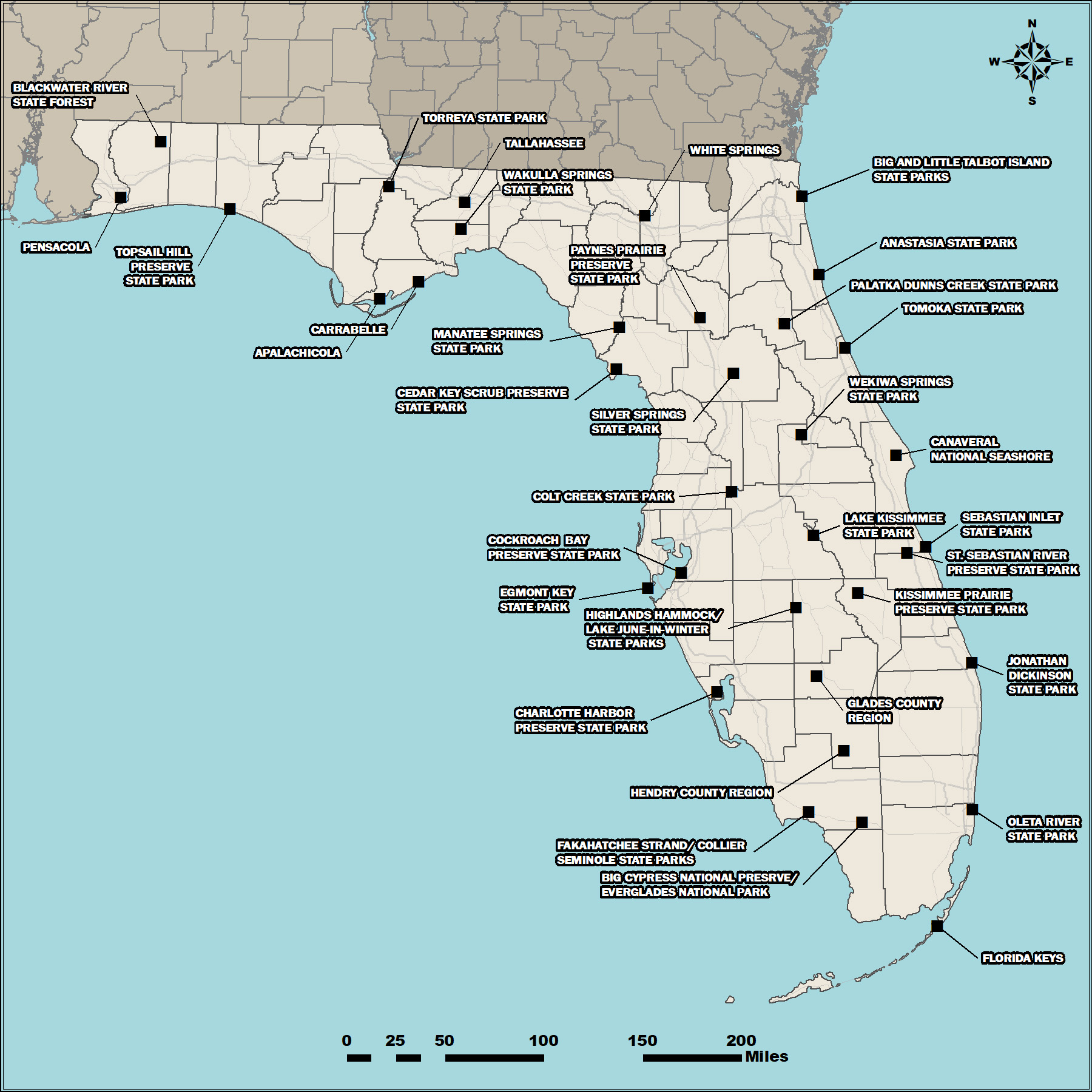 Real Florida Guides statewide map showing all locations that are featured
