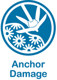 Blue and white web button for anchor damage