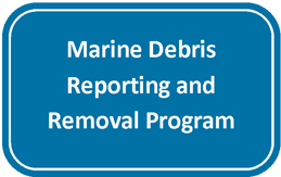 Blue and white web button for marine debris reporting and removal program