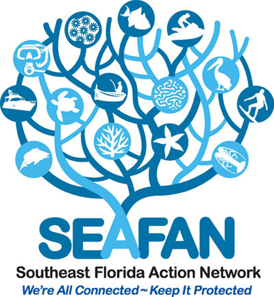 Blue and white web button for Southeast Florida Action Network