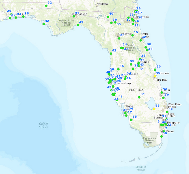 A Screenshot of the Florida Air Quality map from GIS application.