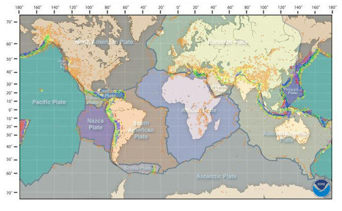 NOAA - Ocean Explorer Earthquake and Plate Boundary Map