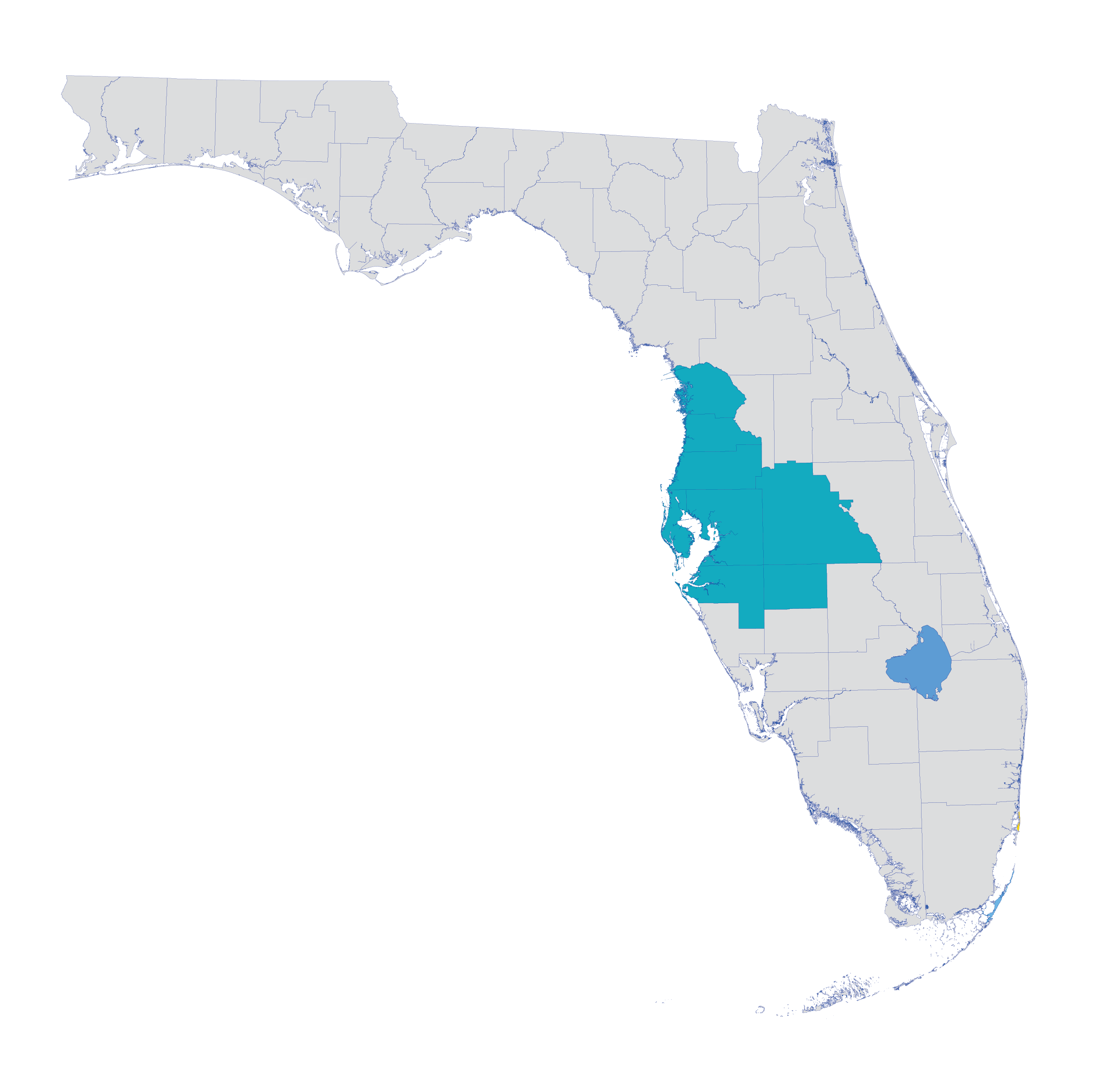 Florida map with Southwest District counties highlighted