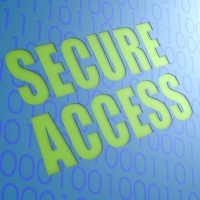 Secure Access in Green words over Blue Binary code background