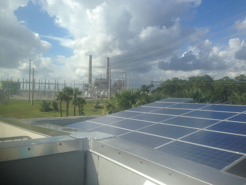 view of Solar panels and Martin Stacks in background