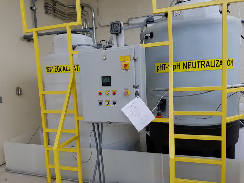Photograph of the industrial pretreatment system and pH monitoring at Xcelience, LLC of Tampa.