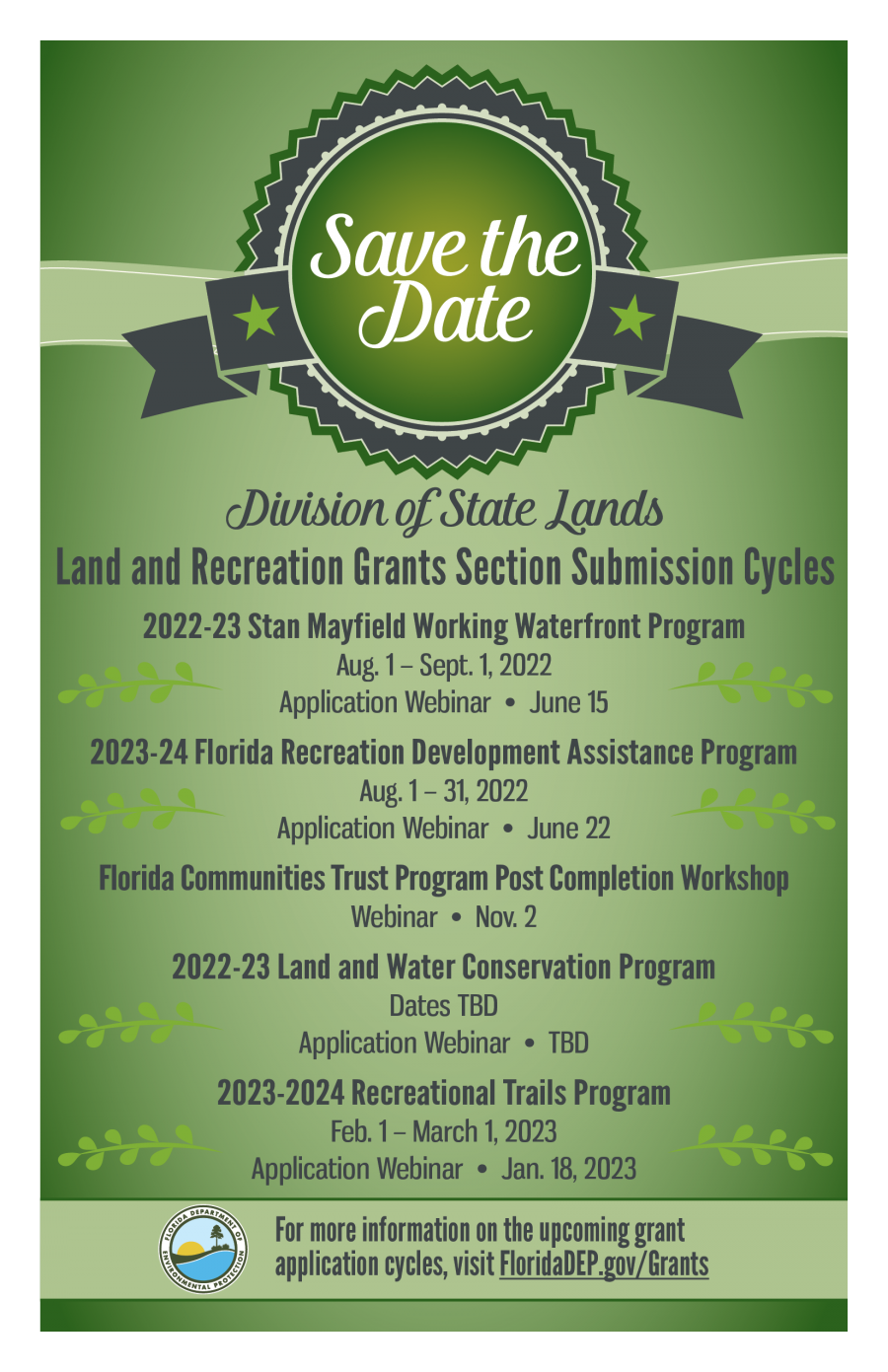 Land and Recreation Grant Submission Cycle dates 2022 and 2023