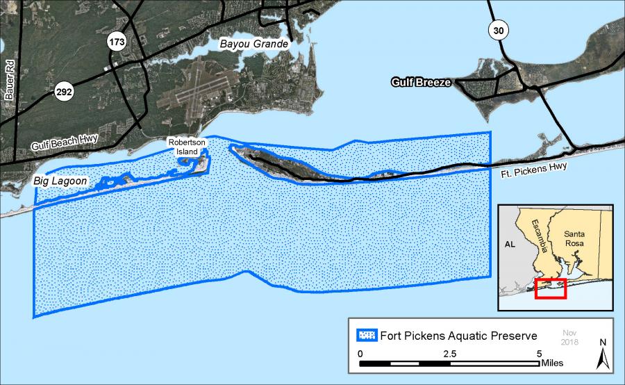 Map of Fort Pickens Aquatic Preserve, 2023