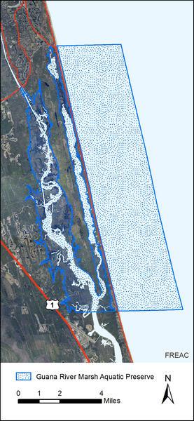 A map of the Guana River Marsh Aquatic Preserve Boundaries.