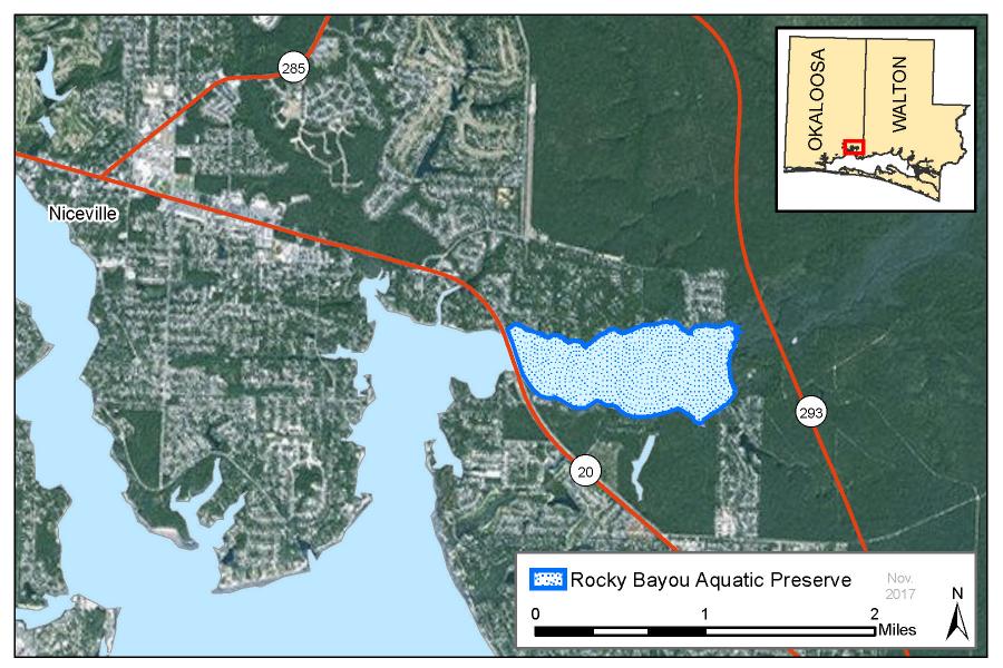 Map of Rocky Bayou Aquatic Preserve