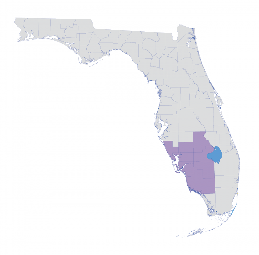 Florida map with South District counties Highlighted
