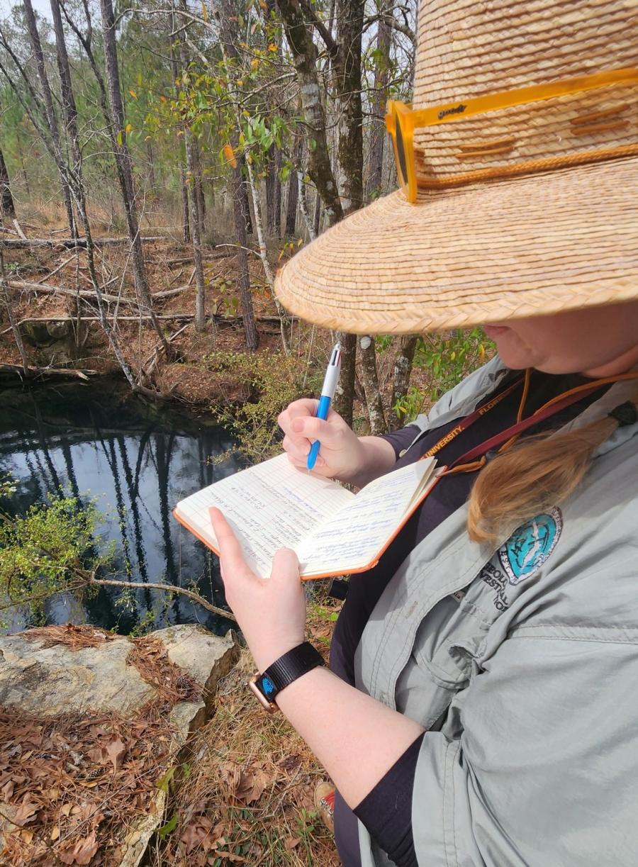 Geologist taking note at Wakulla Springs Ferrell tract