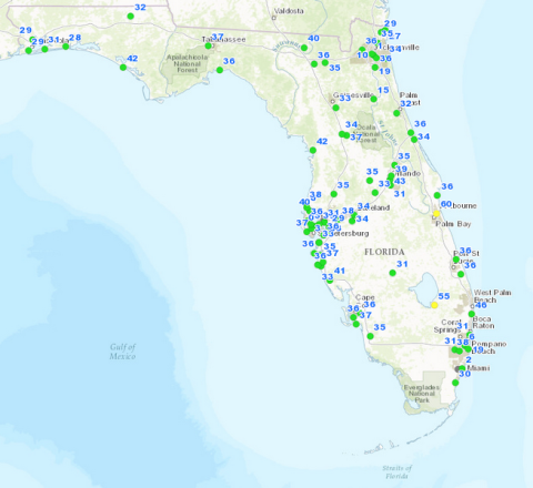 A Screenshot of the Florida Air Quality map from GIS application.