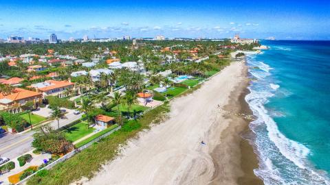 Water color of Palm Beach, aerial view of Florida