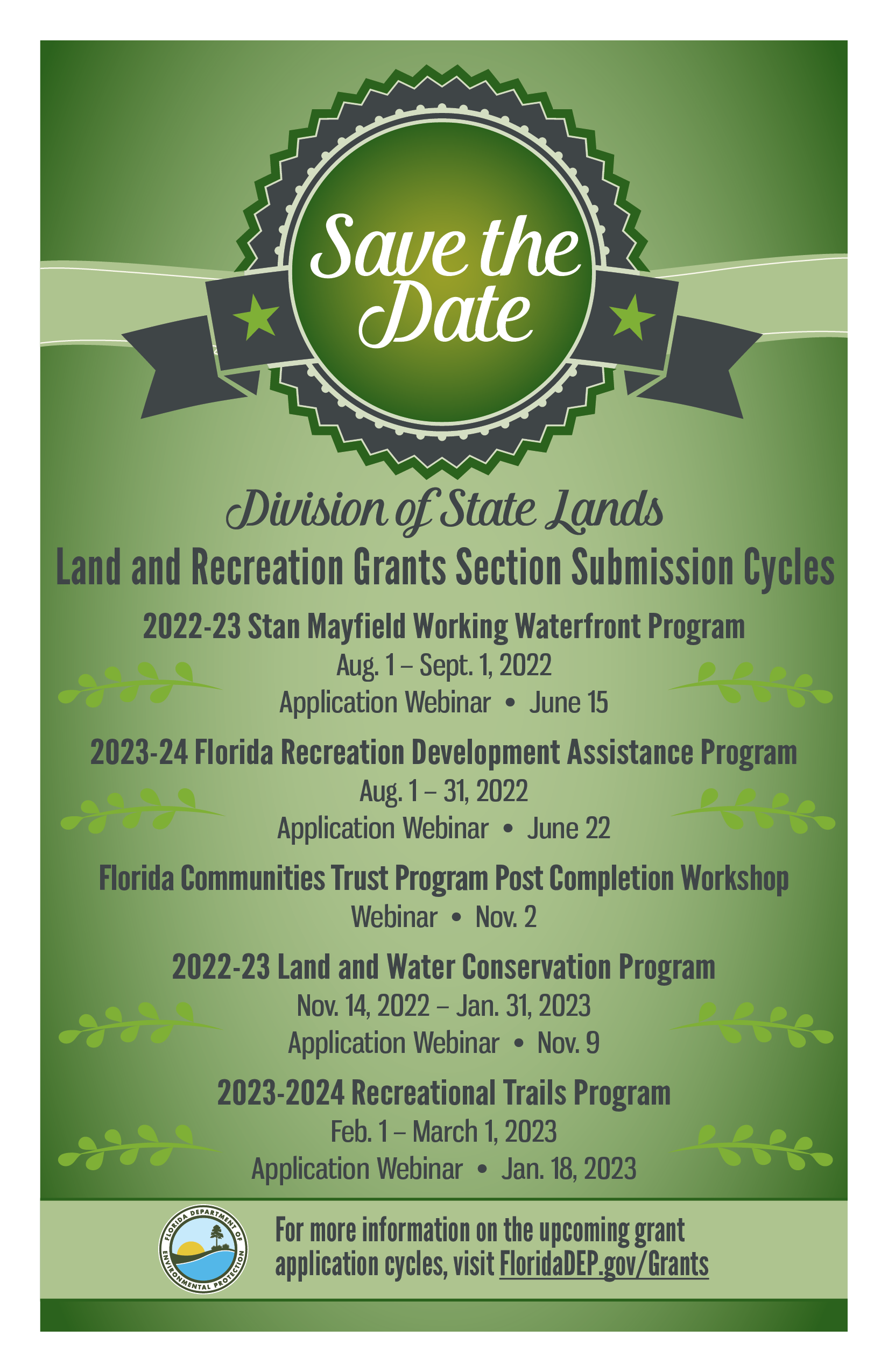 Land and Recreation Grant Cycle flyer, August 2022 update