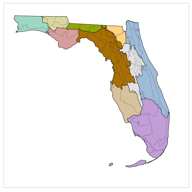 Map of Florida Geomorphology Regions without Text