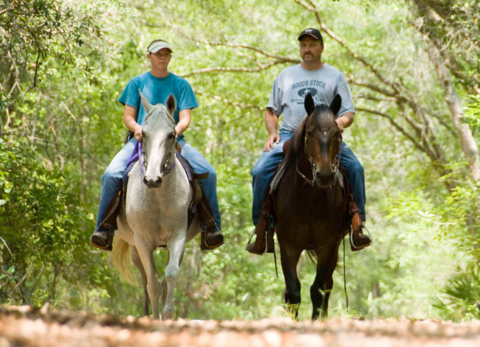 Horseback-riders-on-Nature-Coast-State-Trail,-by-John-Moran