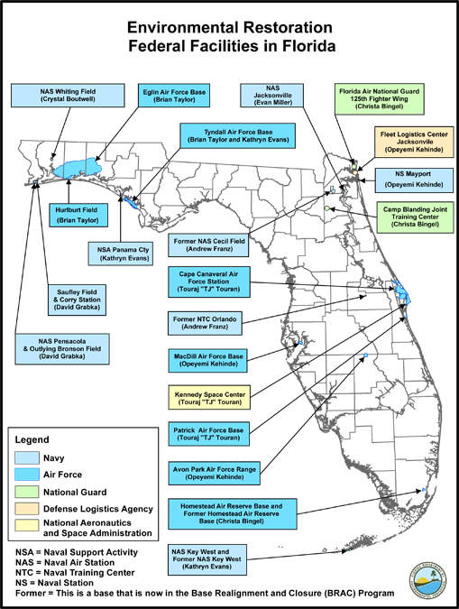 Map of Military Bases in Florida and corresponding Remedial Project Managers