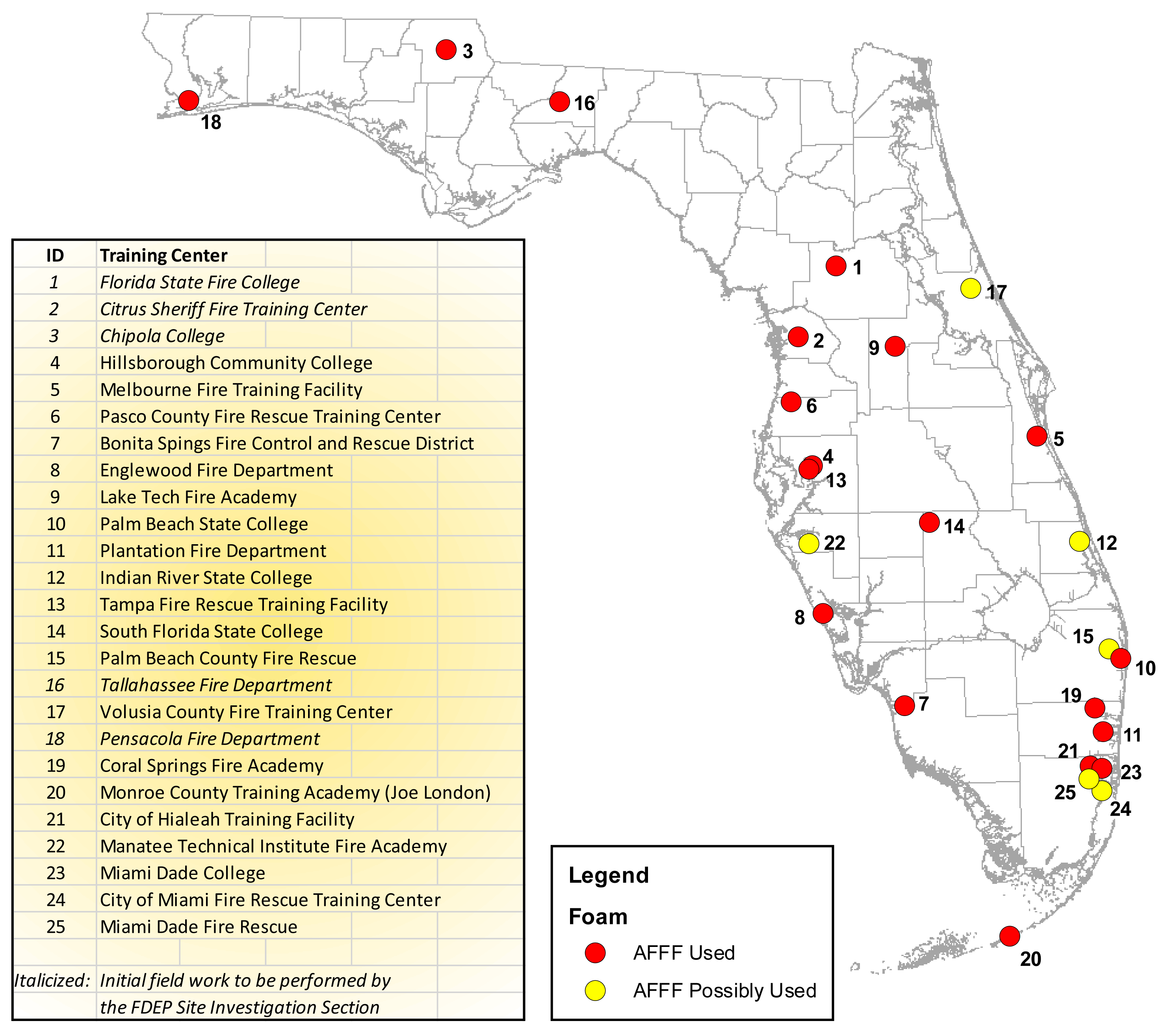 In House Graphic Map Florida Fire Training Facilities Rev 03Apr19 