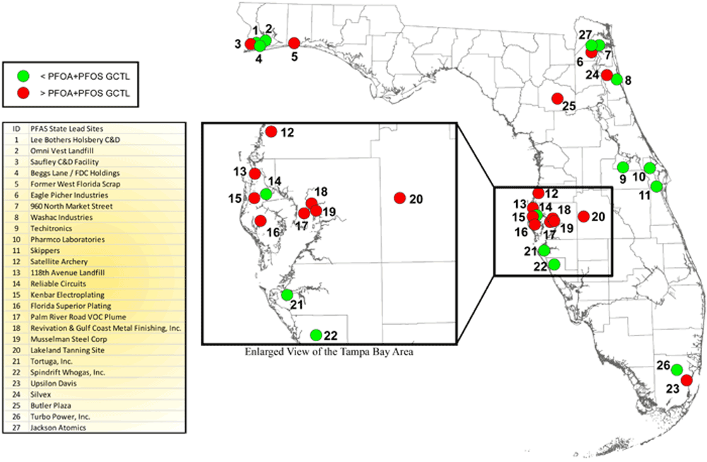 Map of State Funded Site PFAS Efforts in Florida