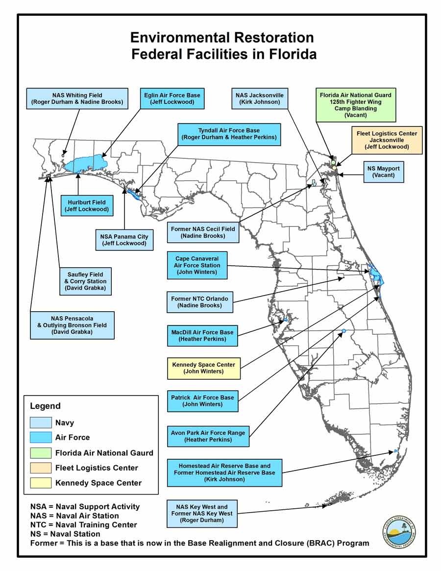 Map of Military Bases in Florida and corresponding Remedial Project Managers