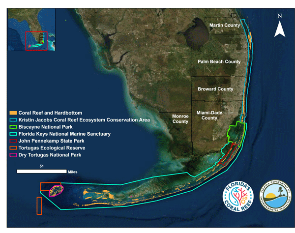 A map of the various management areas of along Florida's Coral Reef
