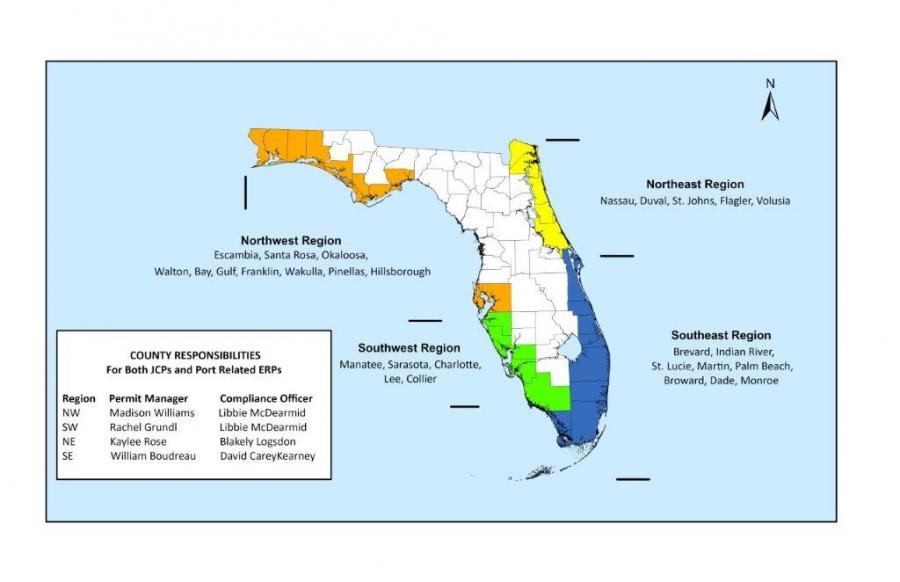Map of Florida showing BIPP permit managers by county