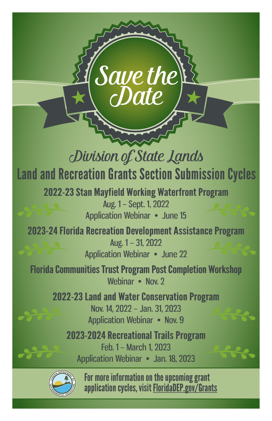 flyer for Land and Recreation grant cycle