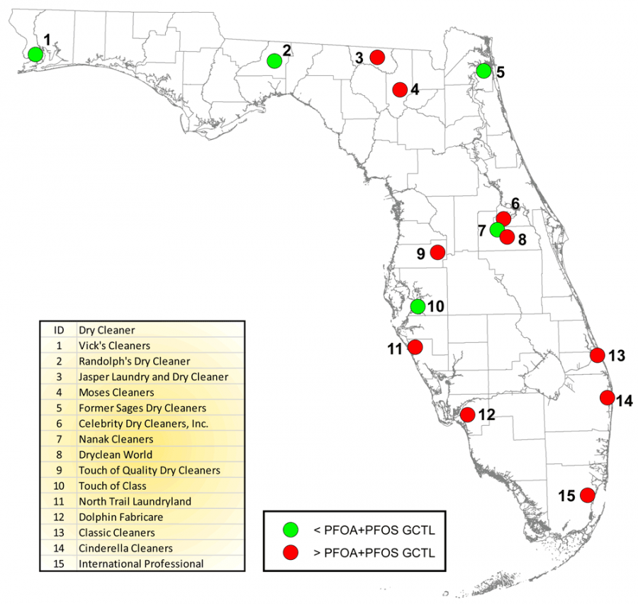 Map of Drycleaning Solvent Cleanup Program PFAS Sampling Efforts in Florida