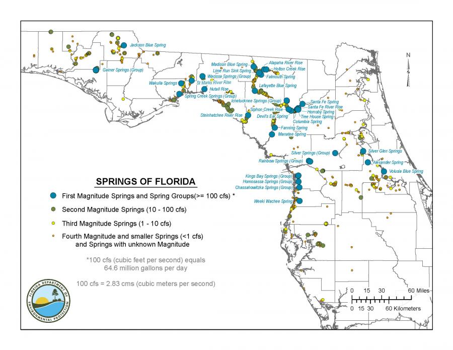Map of Florida's Springs categorized by magnitude