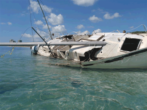 A vessel that had run aground nearshore