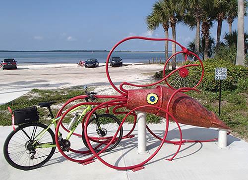 Squid bicycle rack along Honeymoon Island Causeway by Doug Alderson